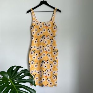 Zara s/s18 yellow floral bodycon knee-length dress